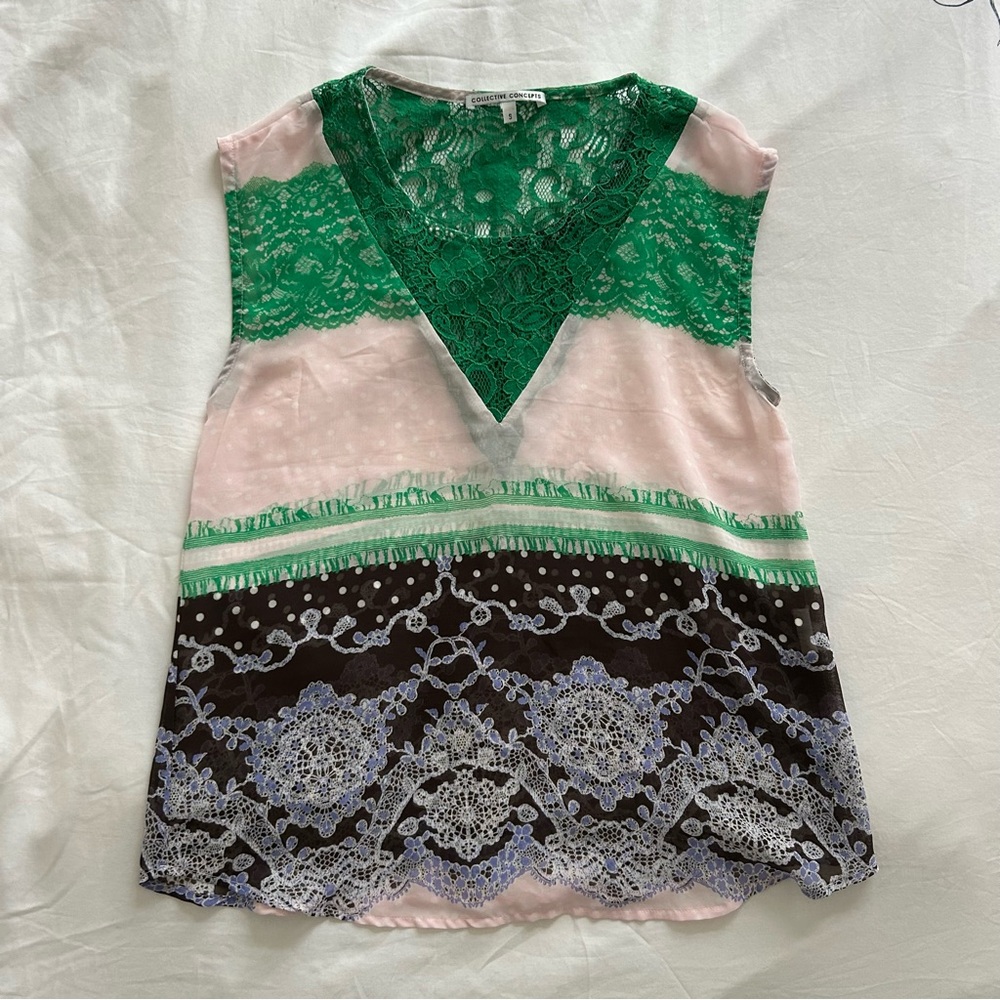 Collective Concepts multicolor flowy lace floral v-neck tank top